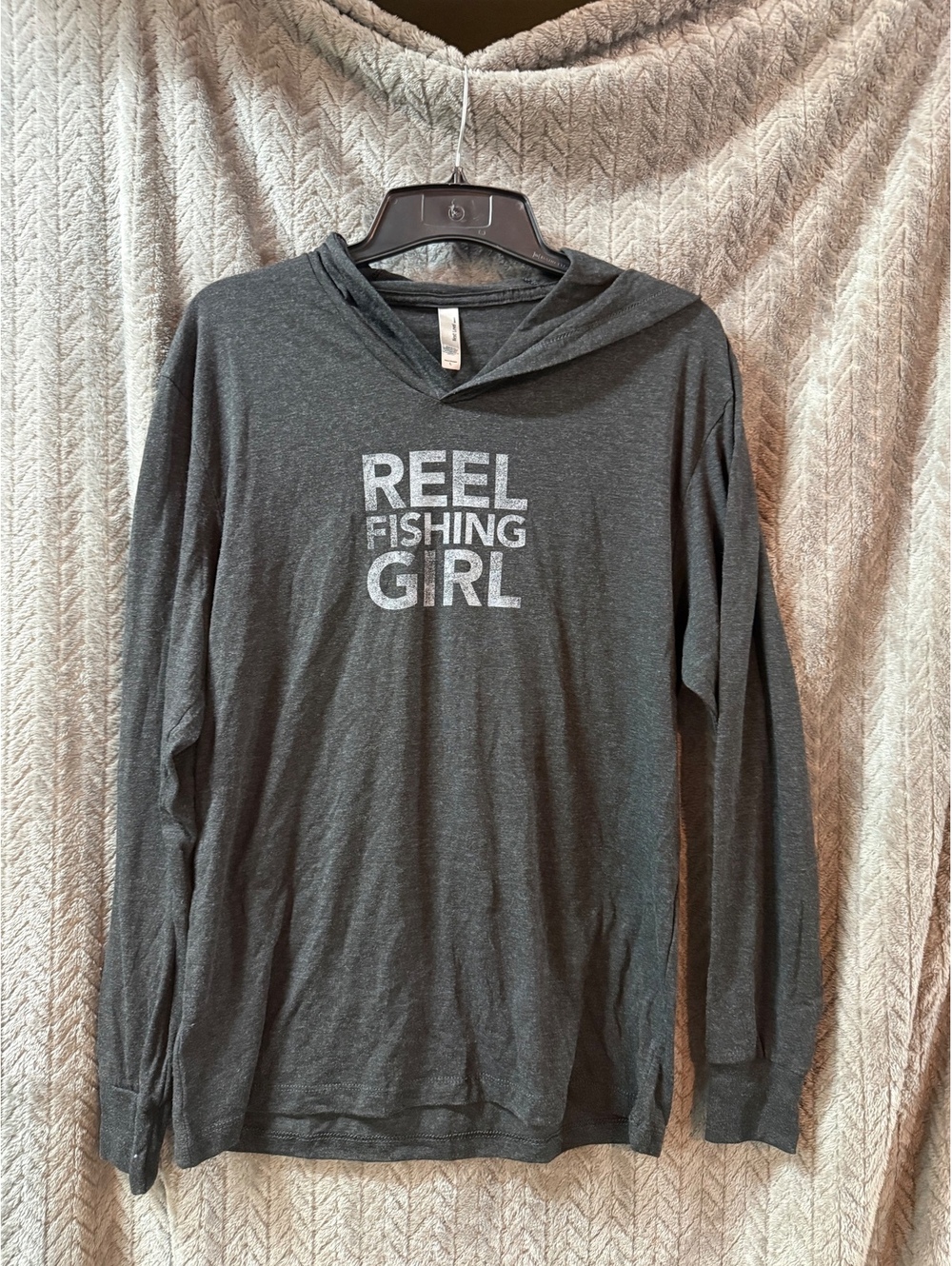 Next Level Apparel Large Gray Hoodie "Reel Fishing Girl"